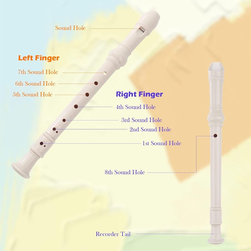 MXTIMWAN Children's Flute 8-Hole Soprano Recorder Children's Flute Flodders German C Buttons ABS Plastic for Adults Beginners Children with Flute Cleaner Recorder Beige - Image 3