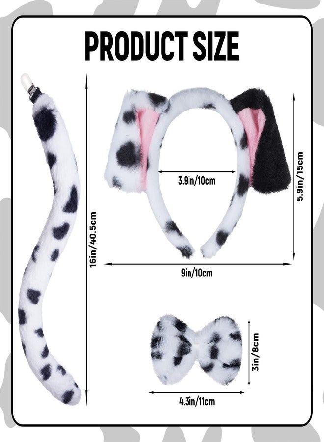 Jmkcoz Dalmatian Dog Costume Set Dalmatian Puppy Ears Headband and Tail Bowtie Accessories for Women Halloween 100 Days of School Dress Up Cosplay Party - Image 3