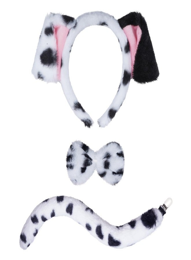 Jmkcoz Dalmatian Dog Costume Set Dalmatian Puppy Ears Headband and Tail Bowtie Accessories for Women Halloween 100 Days of School Dress Up Cosplay Party - Image 1