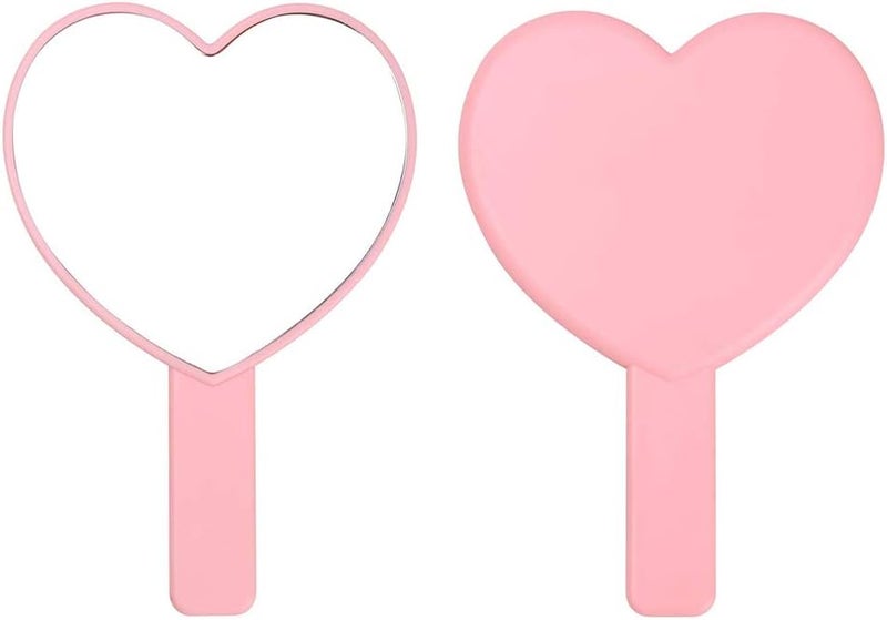 TBWHL Heart-Shaped Travel Handheld Mirror, Cosmetic Hand Mirror with Handle (Pink, 1Pack)