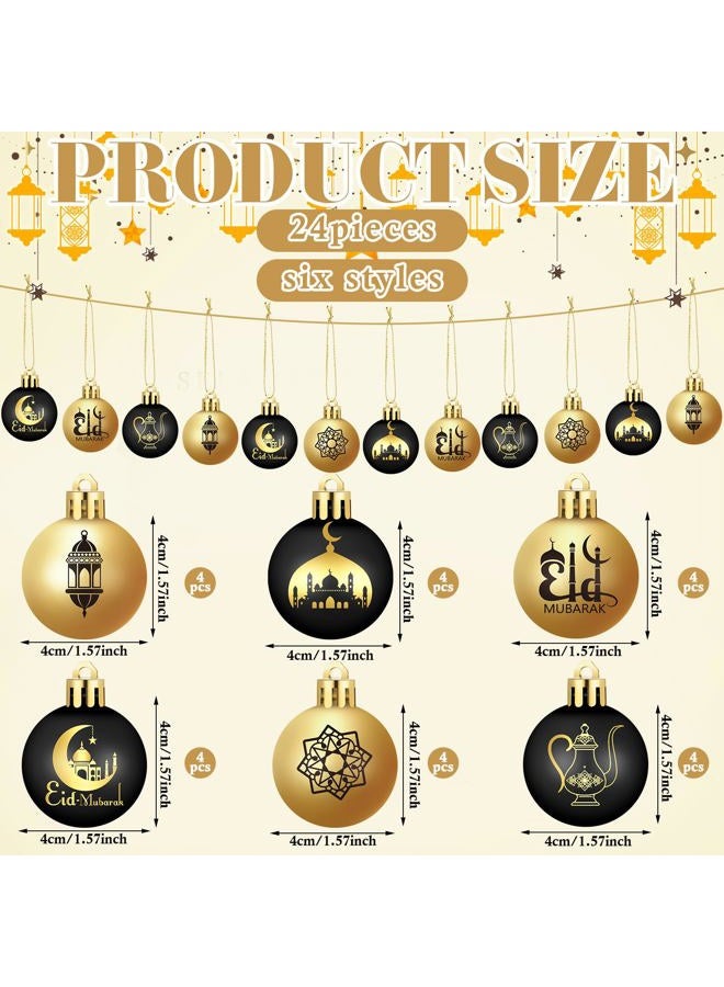 Bememo 24 Pcs Eid Ball Ornaments for Tree Eid Al Adha Decoration1.57 Inches Plastic Ramadan Hanging Ornaments Islamic Moon Star Ball Ramadan Decor for Holiday Tree Party Decoration(Black and Gold) - Image 3