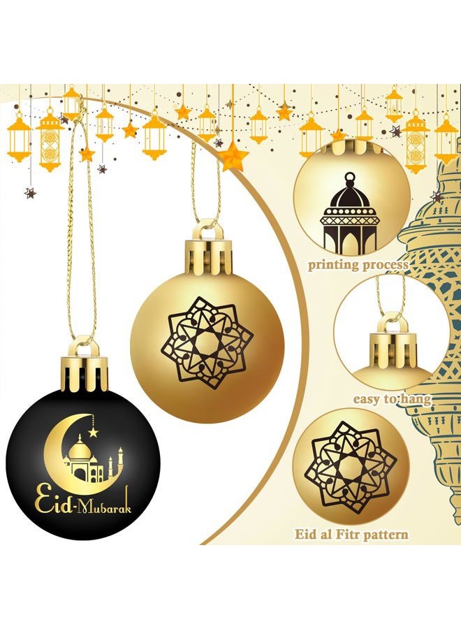 Bememo 24 Pcs Eid Ball Ornaments for Tree Eid Al Adha Decoration1.57 Inches Plastic Ramadan Hanging Ornaments Islamic Moon Star Ball Ramadan Decor for Holiday Tree Party Decoration(Black and Gold) - Image 4