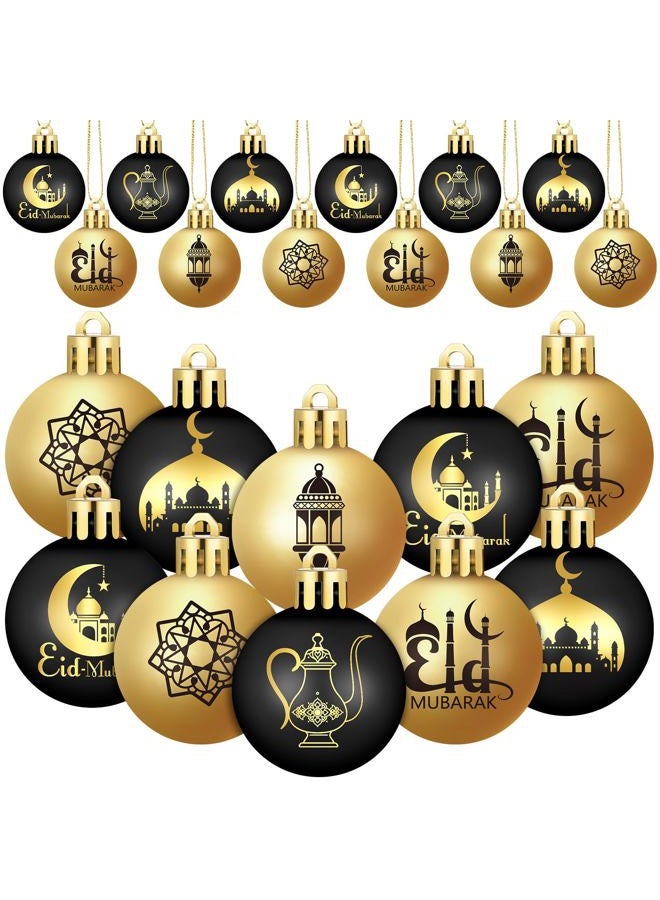 Bememo 24 Pcs Eid Ball Ornaments for Tree Eid Al Adha Decoration1.57 Inches Plastic Ramadan Hanging Ornaments Islamic Moon Star Ball Ramadan Decor for Holiday Tree Party Decoration(Black and Gold) - Image 1