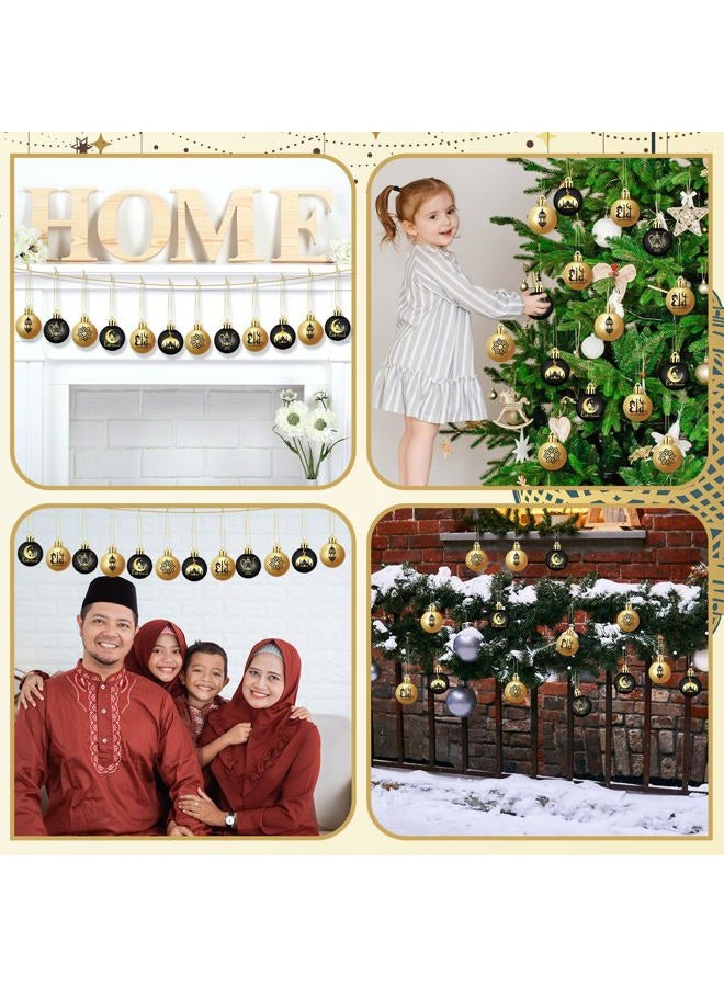 Bememo 24 Pcs Eid Ball Ornaments for Tree Eid Al Adha Decoration1.57 Inches Plastic Ramadan Hanging Ornaments Islamic Moon Star Ball Ramadan Decor for Holiday Tree Party Decoration(Black and Gold) - Image 5