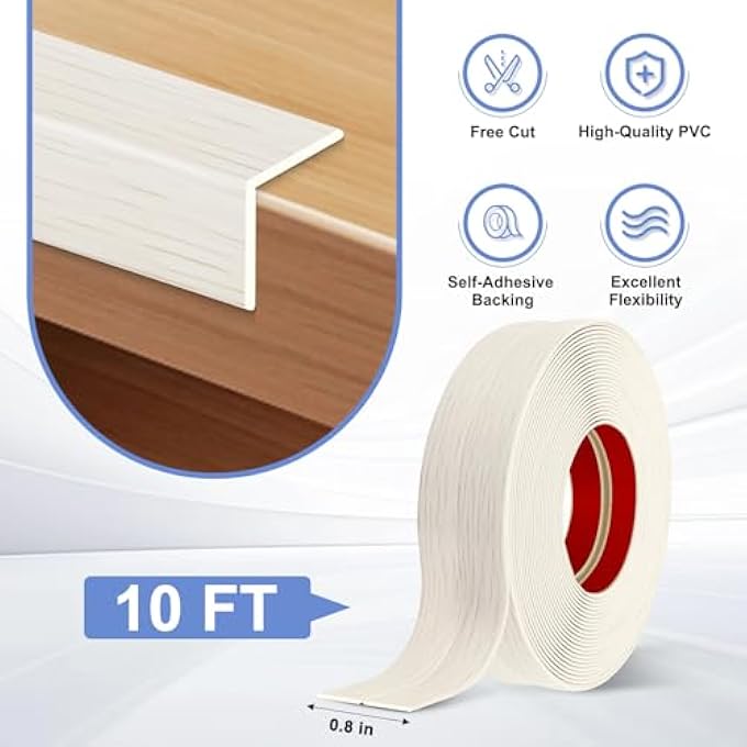 WALL CORNER PROTECTOR MOULDING TRIM PEEL AND STICK WALL CORNER GUARDS TRIM FLEXIBLE SELF ADHESIVE EDGE PROTECTOR MOULDING, 0.8 IN X 10 FT, BEIGE WOOD - Image 2