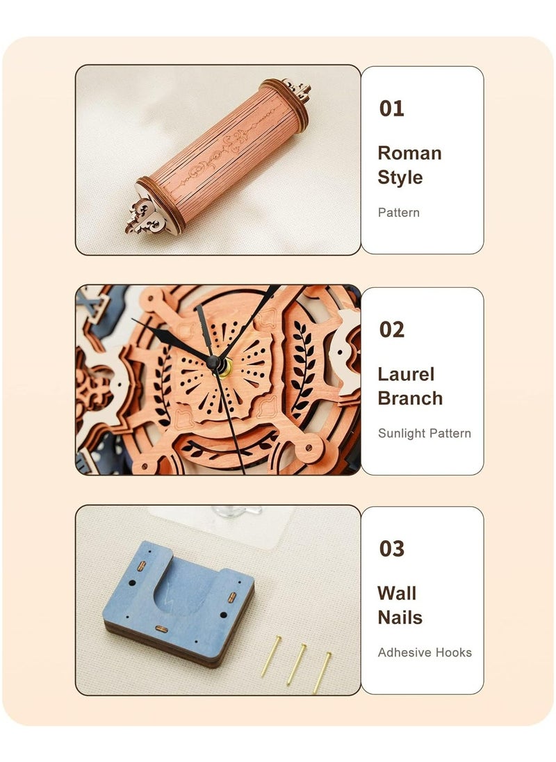 ROKR ROKR 3D Wooden Puzzle Romantic Notes Wall Clock LC701, Aesthetic DIY Decoration Wall Clock with Pendulum, Unique Wooden Crafts Build Metal Mechanical Model Clock Kits, Home Decor and Birthday Gifts for Teens or Adults  - Image 3