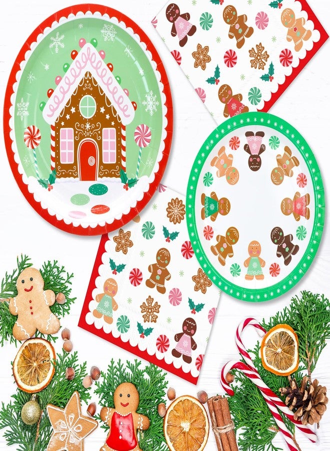 DYLIVeS أطباق ومناشف عيد الميلاد لوازم الحفلات، 150 قطعة من أدوات المائدة القابلة للتصرف على شكل رجال الزنجبيل، زينة حفلات عيد الميلاد السعيدة، مجموعة أطباق ومناشف ورقية لعيد الميلاد، تكفي لـ 50 شخصاً - Image 4