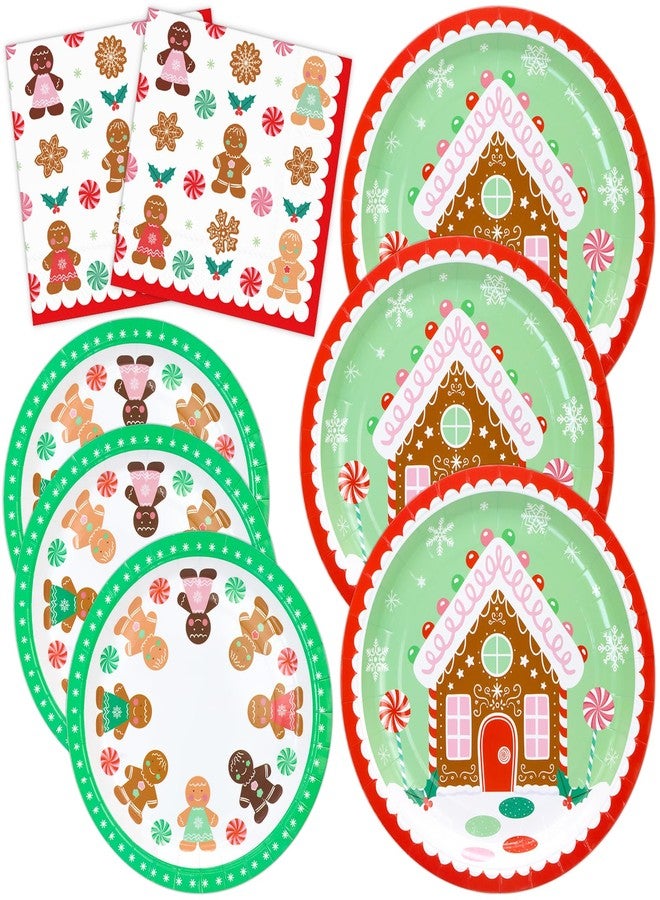 DYLIVeS أطباق ومناشف عيد الميلاد لوازم الحفلات، 150 قطعة من أدوات المائدة القابلة للتصرف على شكل رجال الزنجبيل، زينة حفلات عيد الميلاد السعيدة، مجموعة أطباق ومناشف ورقية لعيد الميلاد، تكفي لـ 50 شخصاً - Image 1