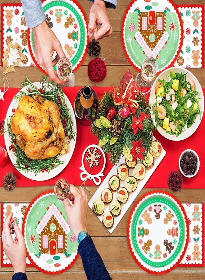 DYLIVeS أطباق ومناشف عيد الميلاد لوازم الحفلات، 150 قطعة من أدوات المائدة القابلة للتصرف على شكل رجال الزنجبيل، زينة حفلات عيد الميلاد السعيدة، مجموعة أطباق ومناشف ورقية لعيد الميلاد، تكفي لـ 50 شخصاً - Image 5