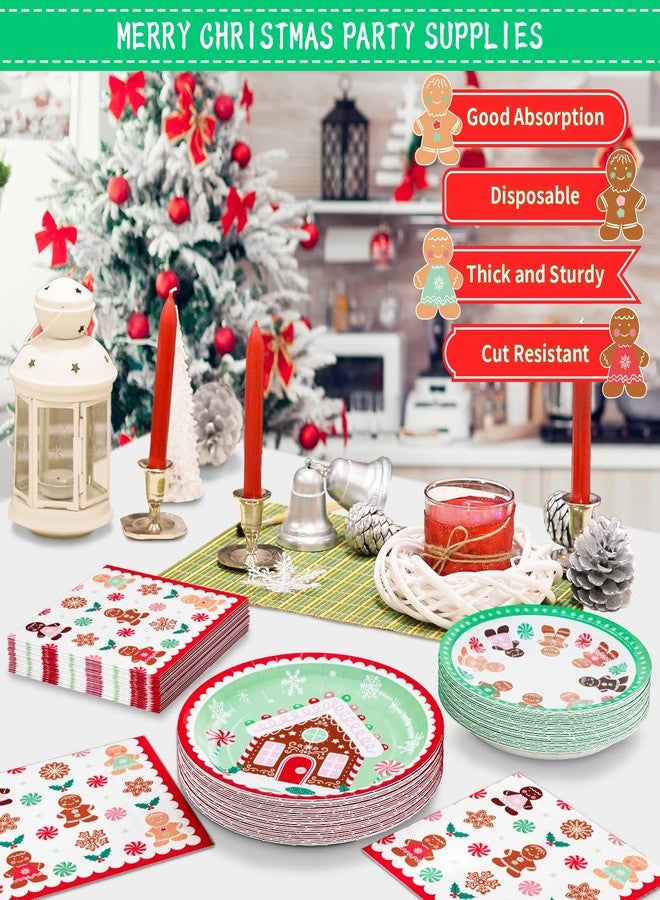DYLIVeS أطباق ومناشف عيد الميلاد لوازم الحفلات، 150 قطعة من أدوات المائدة القابلة للتصرف على شكل رجال الزنجبيل، زينة حفلات عيد الميلاد السعيدة، مجموعة أطباق ومناشف ورقية لعيد الميلاد، تكفي لـ 50 شخصاً - Image 3