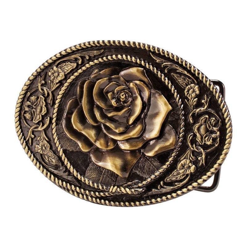 Buckle Rage Bronze Vintage Rose Decorative Belt Buck Snap On Antique Western, Medium - Image 3