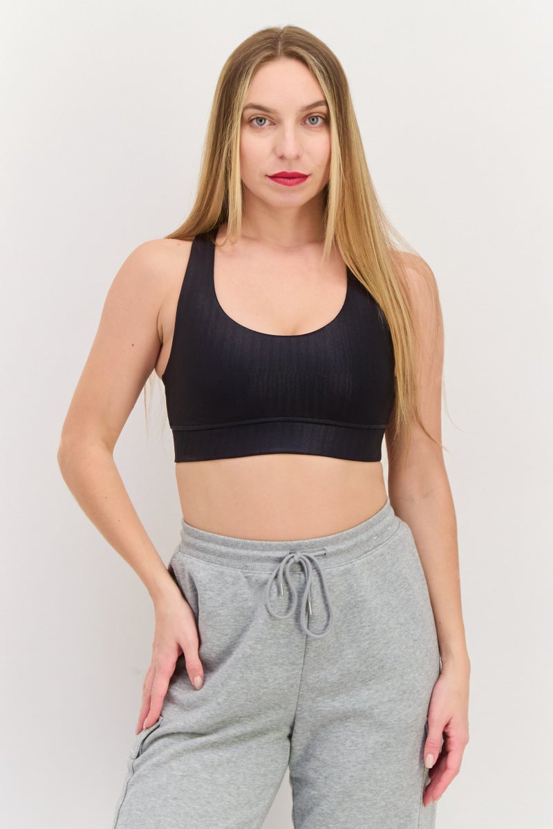 SKECHERS Women Brand Logo Padded Sports Bra, Black - Image 1