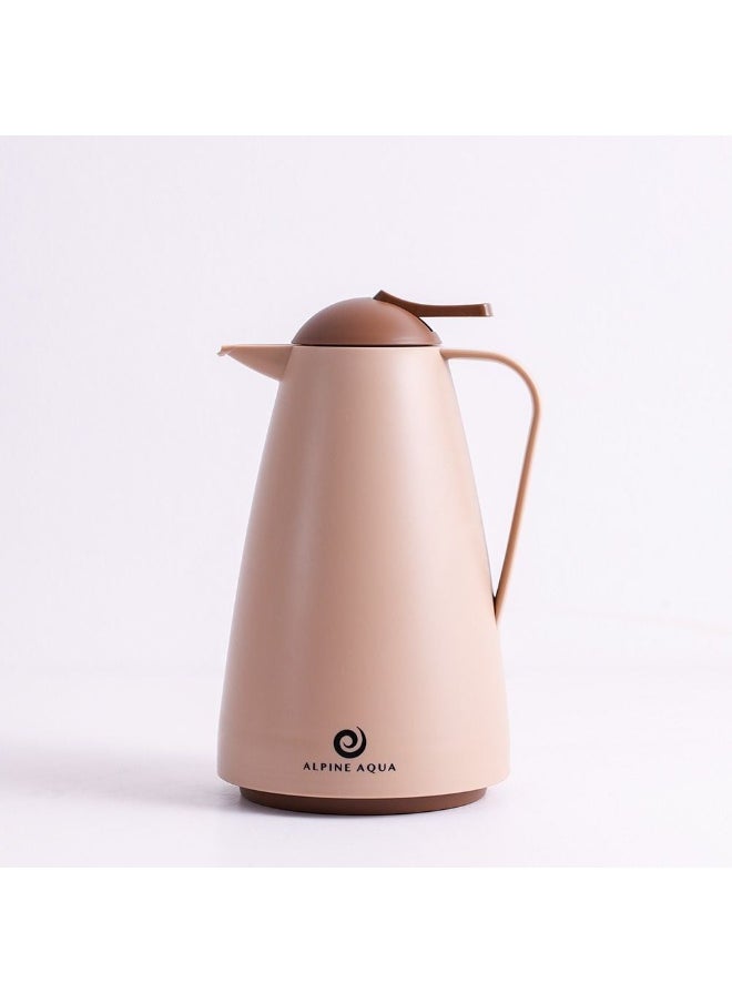 DANUBE HOME Alpine Aqua Vacuum Flask Pink Glass 1000Ml Plastic Body Pink Glass Liner Flask Water Bottle No Leak Tumbler For Home Kitchen Dining Travel Office School - Beige  - Image 1