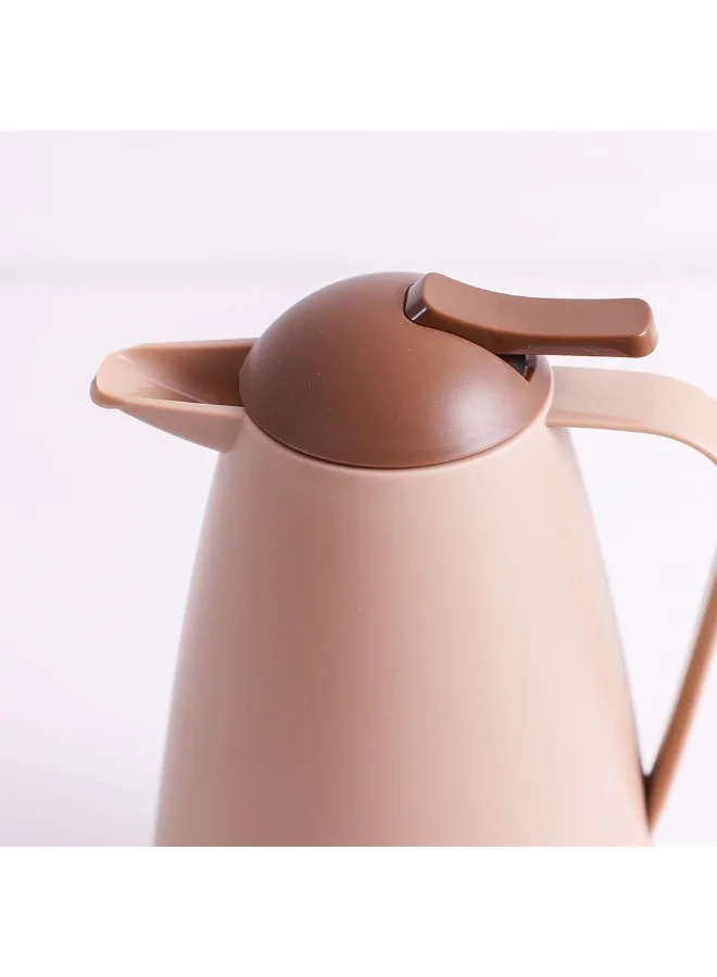 DANUBE HOME Alpine Aqua Vacuum Flask Pink Glass 1000Ml Plastic Body Pink Glass Liner Flask Water Bottle No Leak Tumbler For Home Kitchen Dining Travel Office School - Beige