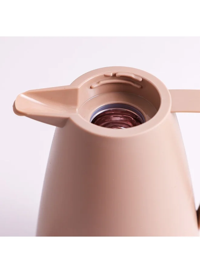 DANUBE HOME Alpine Aqua Vacuum Flask Pink Glass 1000Ml Plastic Body Pink Glass Liner Flask Water Bottle No Leak Tumbler For Home Kitchen Dining Travel Office School - Beige