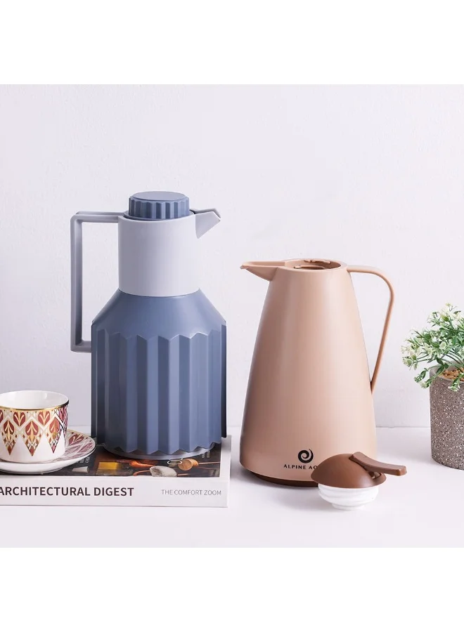 DANUBE HOME Alpine Aqua Vacuum Flask Pink Glass 1000Ml Plastic Body Pink Glass Liner Flask Water Bottle No Leak Tumbler For Home Kitchen Dining Travel Office School - Beige