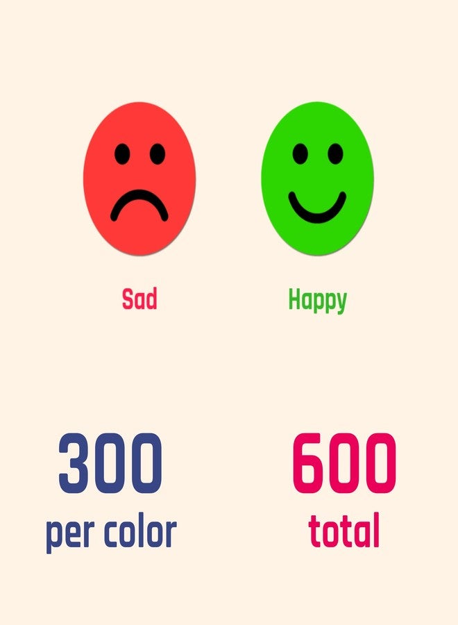 TownStix 600 Pack - Happy/Sad Smile Face Behavior Emotion Stickers - Red/Green, 1" - Image 4