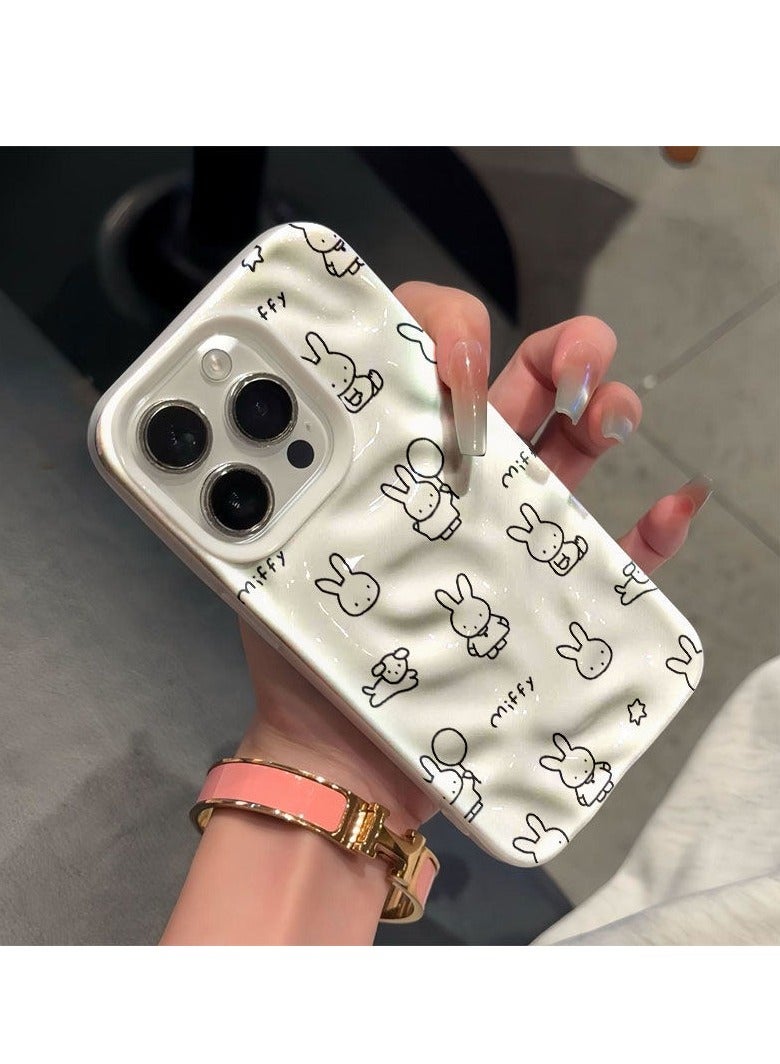 NIBEMINENT Full Screen Lines Mimi Rabbit Protective TPU Case Cover For iPhone 14 Plus, White
