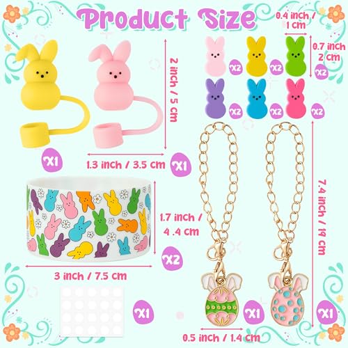 Qimgic Easter Bunny Cup Accessories - 18pcs Peep Silicone Boot with Straw Cover Eggs Handle Charm Compatible with 30 40 oz Tumblers, Colorful Rabbit Cup Sleeve Decor for Girls Women Gifts Spring Party - Image 2