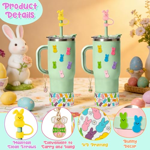 Qimgic Easter Bunny Cup Accessories - 18pcs Peep Silicone Boot with Straw Cover Eggs Handle Charm Compatible with 30 40 oz Tumblers, Colorful Rabbit Cup Sleeve Decor for Girls Women Gifts Spring Party - Image 3