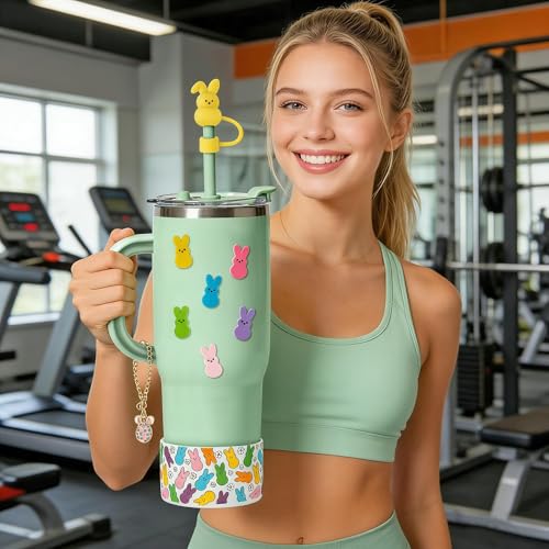 Qimgic Easter Bunny Cup Accessories - 18pcs Peep Silicone Boot with Straw Cover Eggs Handle Charm Compatible with 30 40 oz Tumblers, Colorful Rabbit Cup Sleeve Decor for Girls Women Gifts Spring Party - Image 5