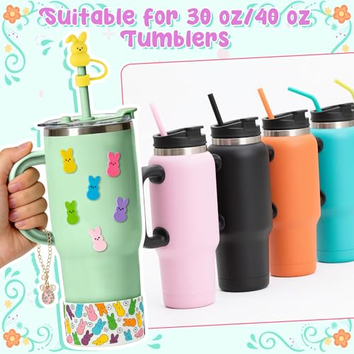 Qimgic Easter Bunny Cup Accessories - 18pcs Peep Silicone Boot with Straw Cover Eggs Handle Charm Compatible with 30 40 oz Tumblers, Colorful Rabbit Cup Sleeve Decor for Girls Women Gifts Spring Party - Image 4