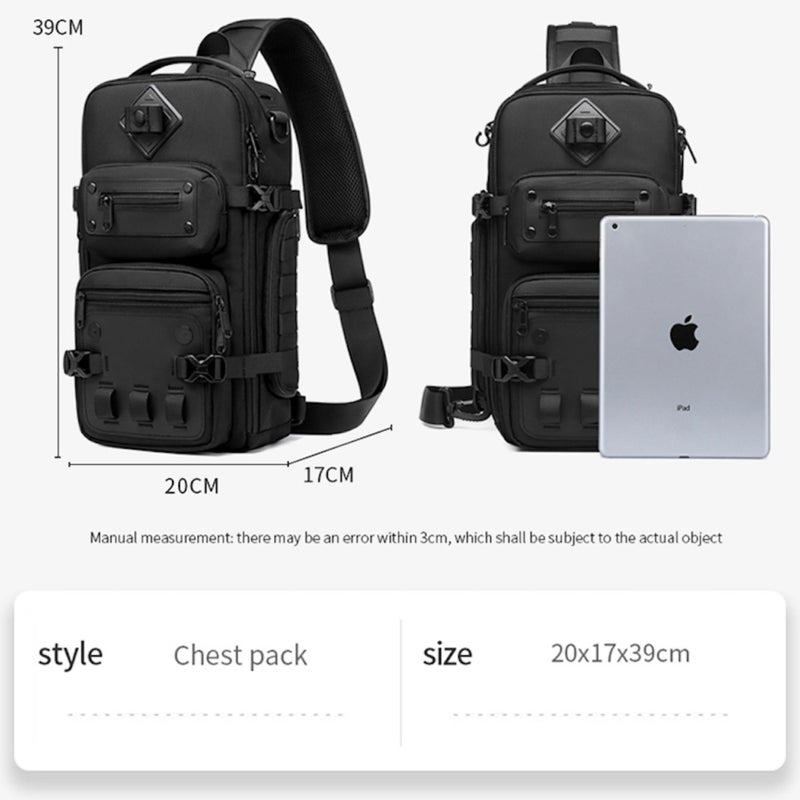 OZUKO حقيبة كتف تكتيكية مقاومة للماء مع حامل ثلاثي القوائم، 13 لتر، حقيبة سفر وعمل وتصوير متعددة الأقسام، سوداء، 9585 - Image 3