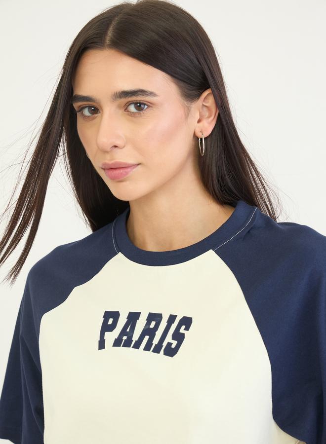 Styli Cream Text Print Oversized Raglan Sleeve T-Shirt - Image 3