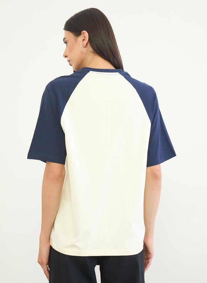 Styli Cream Text Print Oversized Raglan Sleeve T-Shirt - Image 4