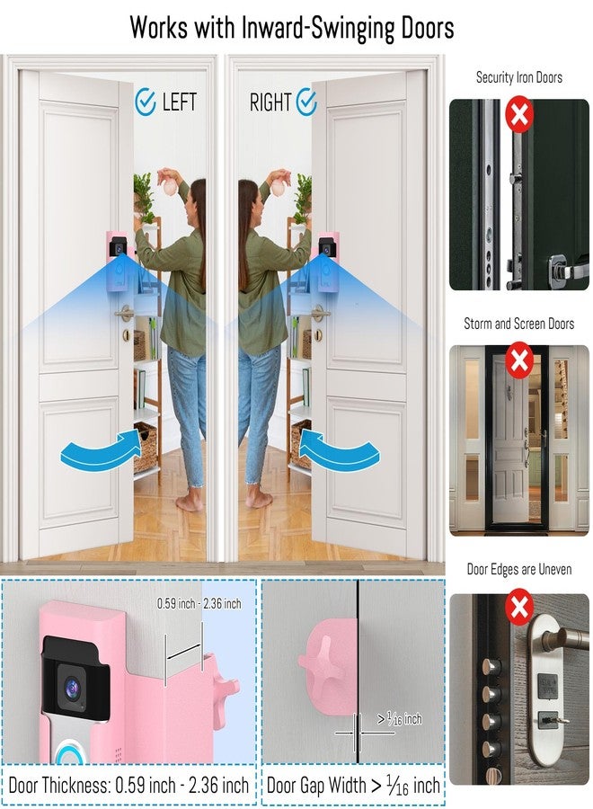 Homalor Ring Doorbell Mount Door Holder - Pink All Metal Anti Theft Ring Doorbell Mount No Drill - Blink Ring Camera Holder for Apartment Door - Image 5