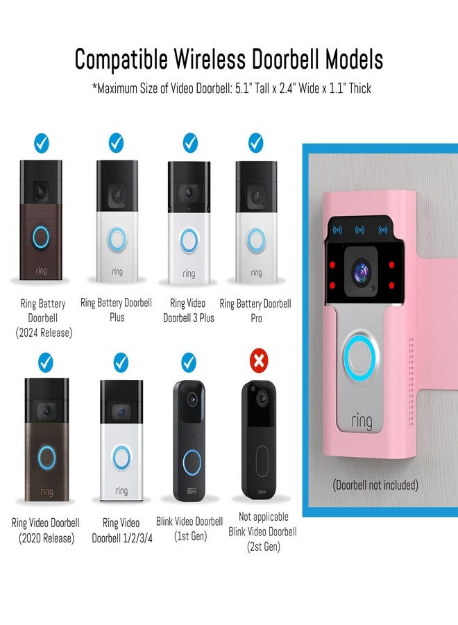 Homalor Ring Doorbell Mount Door Holder - Pink All Metal Anti Theft Ring Doorbell Mount No Drill - Blink Ring Camera Holder for Apartment Door - Image 2