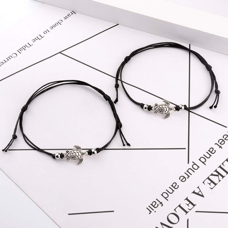 SUNSH 2Pcs Sea Turtle Anklets Bracelets for Teen Girls Kids Couple Women BFF Adjustable Friendship Wish Card Handmade Rope Anklet Jewelry Gifts - Image 3