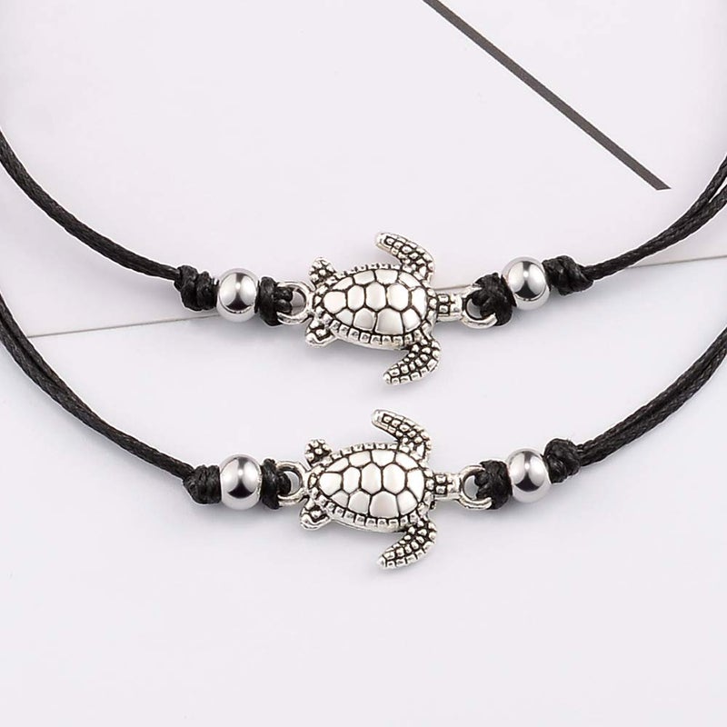 SUNSH 2Pcs Sea Turtle Anklets Bracelets for Teen Girls Kids Couple Women BFF Adjustable Friendship Wish Card Handmade Rope Anklet Jewelry Gifts - Image 2