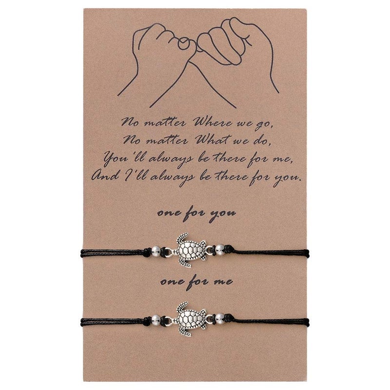 SUNSH 2Pcs Sea Turtle Anklets Bracelets for Teen Girls Kids Couple Women BFF Adjustable Friendship Wish Card Handmade Rope Anklet Jewelry Gifts - Image 1