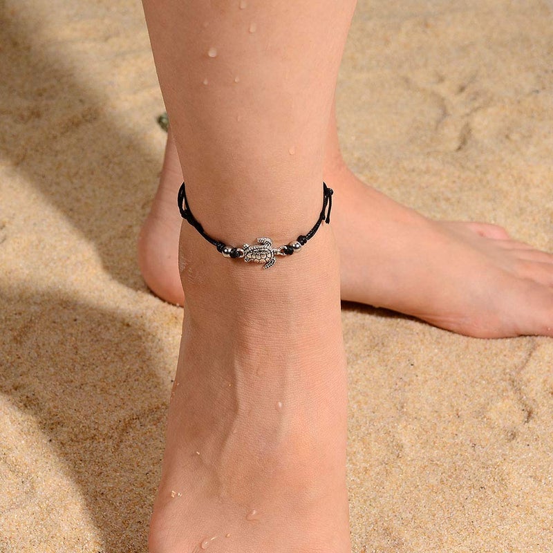 SUNSH 2Pcs Sea Turtle Anklets Bracelets for Teen Girls Kids Couple Women BFF Adjustable Friendship Wish Card Handmade Rope Anklet Jewelry Gifts - Image 5