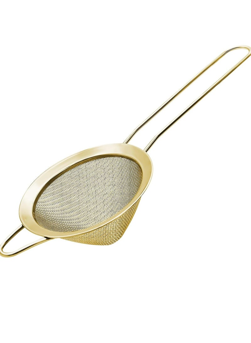 Loquat Fine Mesh Strainer Gold Cone-Shaped Stainless Steel Strainer with Long Handle for Tea, Herbs, Coffee, Juice - Image 1