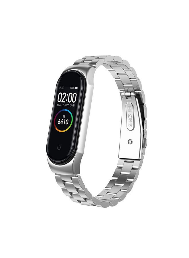 O Ozone حزام ساعة معدني متوافق مع Xiaomi Mi Band 6 /Mi Band 5 3 خرز من الفولاذ المقاوم للصدأ قابل للتعديل وأشرطة بديلة للساعة الذكية للرجال والنساء (فضي) - Image 1