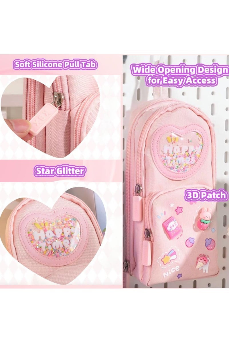 general Large-capacity cute pink pencil case – a 3-compartment stationery organiser suitable for school supplies, office use and travel, making it the ideal gift for girls and art lovers. - Image 5