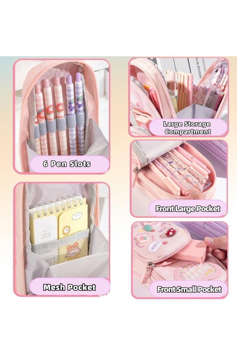 general Large-capacity cute pink pencil case – a 3-compartment stationery organiser suitable for school supplies, office use and travel, making it the ideal gift for girls and art lovers. - Image 2