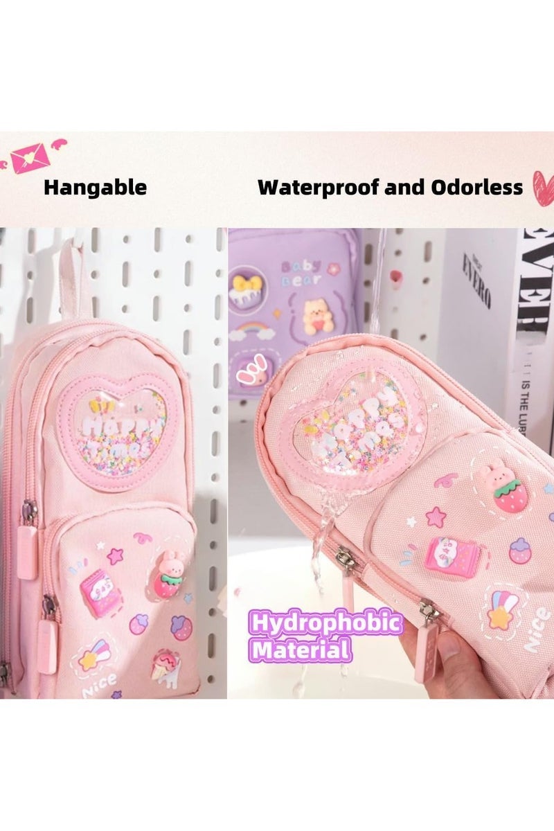 general Large-capacity cute pink pencil case – a 3-compartment stationery organiser suitable for school supplies, office use and travel, making it the ideal gift for girls and art lovers. - Image 4