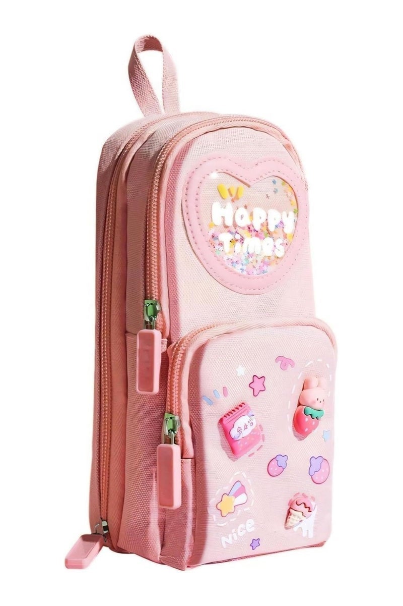 general Large-capacity cute pink pencil case – a 3-compartment stationery organiser suitable for school supplies, office use and travel, making it the ideal gift for girls and art lovers. - Image 1