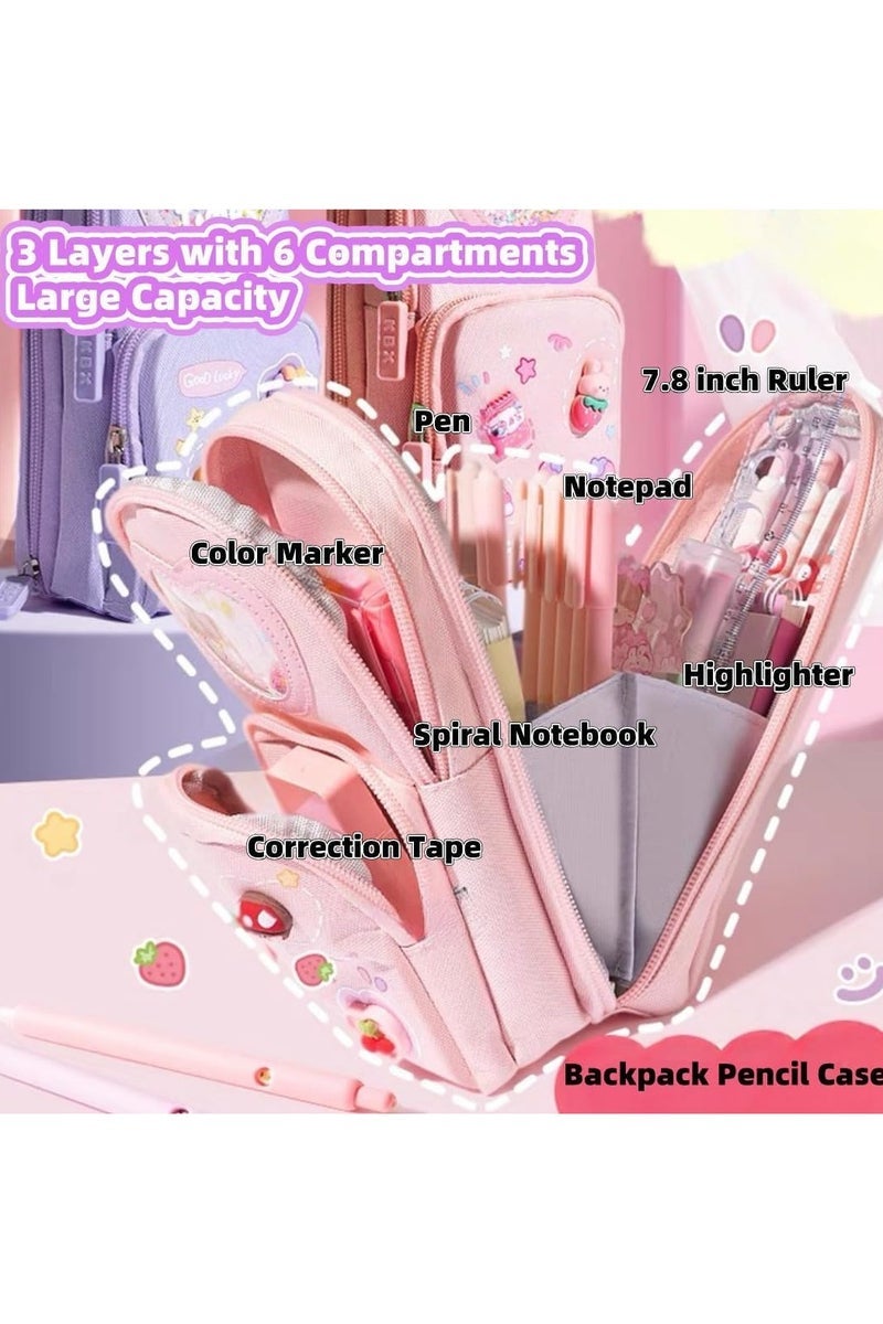 general Large-capacity cute pink pencil case – a 3-compartment stationery organiser suitable for school supplies, office use and travel, making it the ideal gift for girls and art lovers. - Image 3