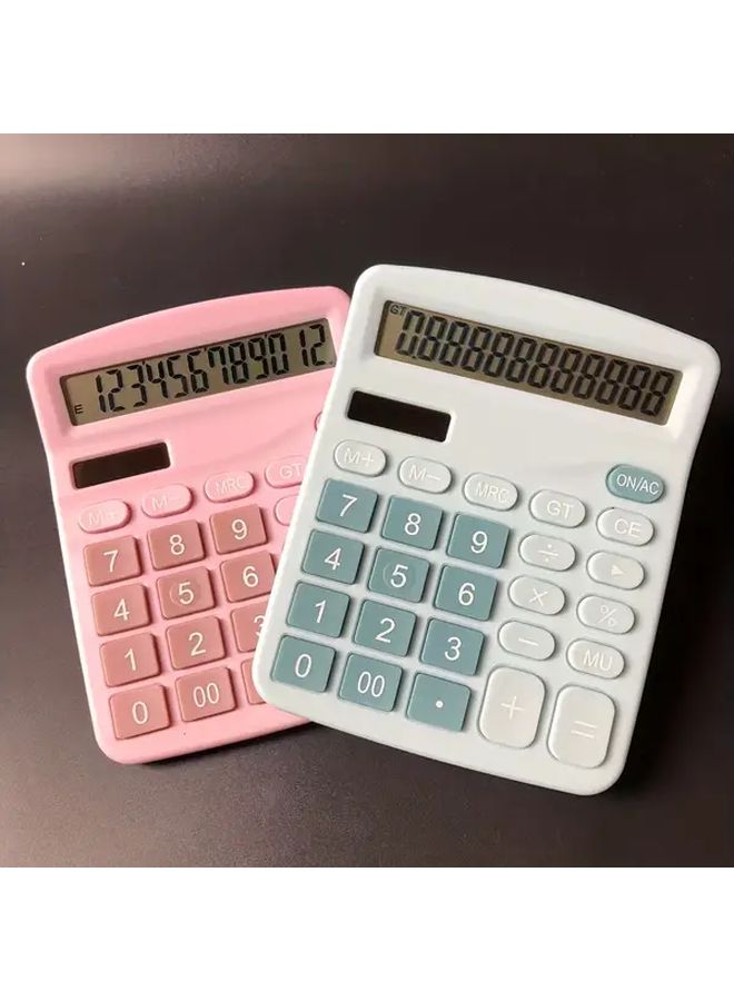 Pink 12 Digit Desktop Calculator Solar Battery Dual Power Office Accounting - Image 1