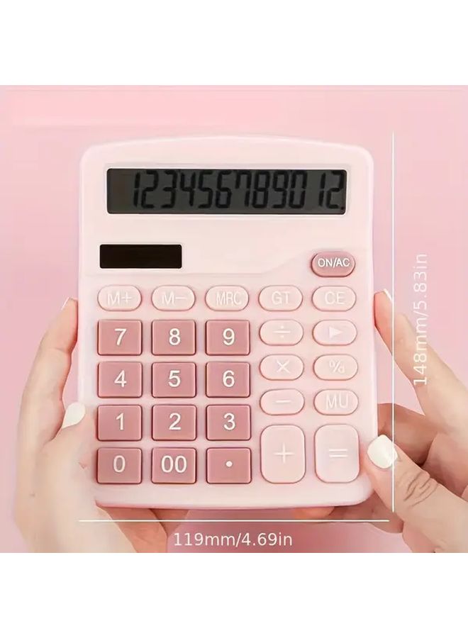 Pink 12 Digit Desktop Calculator Solar Battery Dual Power Office Accounting - Image 2