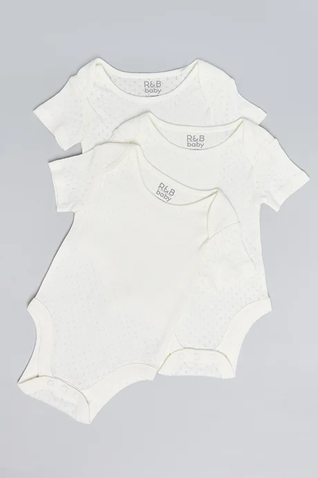 R&B 3 Pack Solid Bodysuits with Short Sleeves