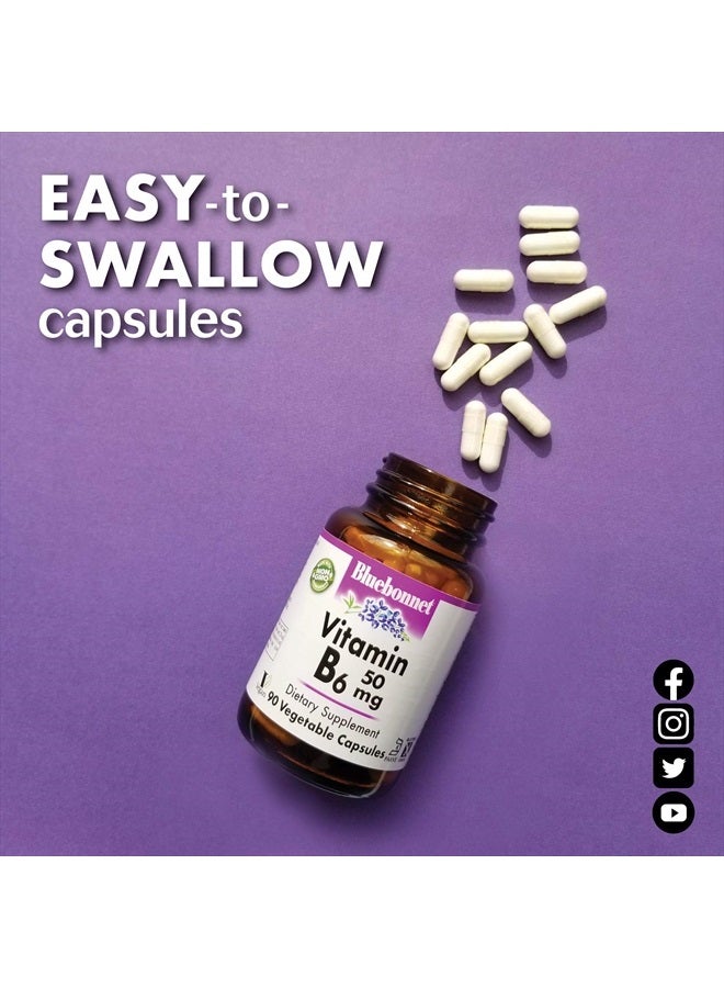 Bluebonnet Nutrition Vitamin B6 Vegetable Capsules, 50 mg, for Cardiovascular and Nervous System Health, Soy Free, Gluten Free, Kosher, Dairy Free, Vegan, Non-GMO, 90 Vegetable Capsules, 90 Servings - Image 4