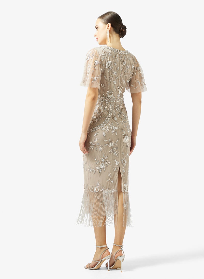 Adrianna Papell Flutter Sleeve Bead Dress - Image 2