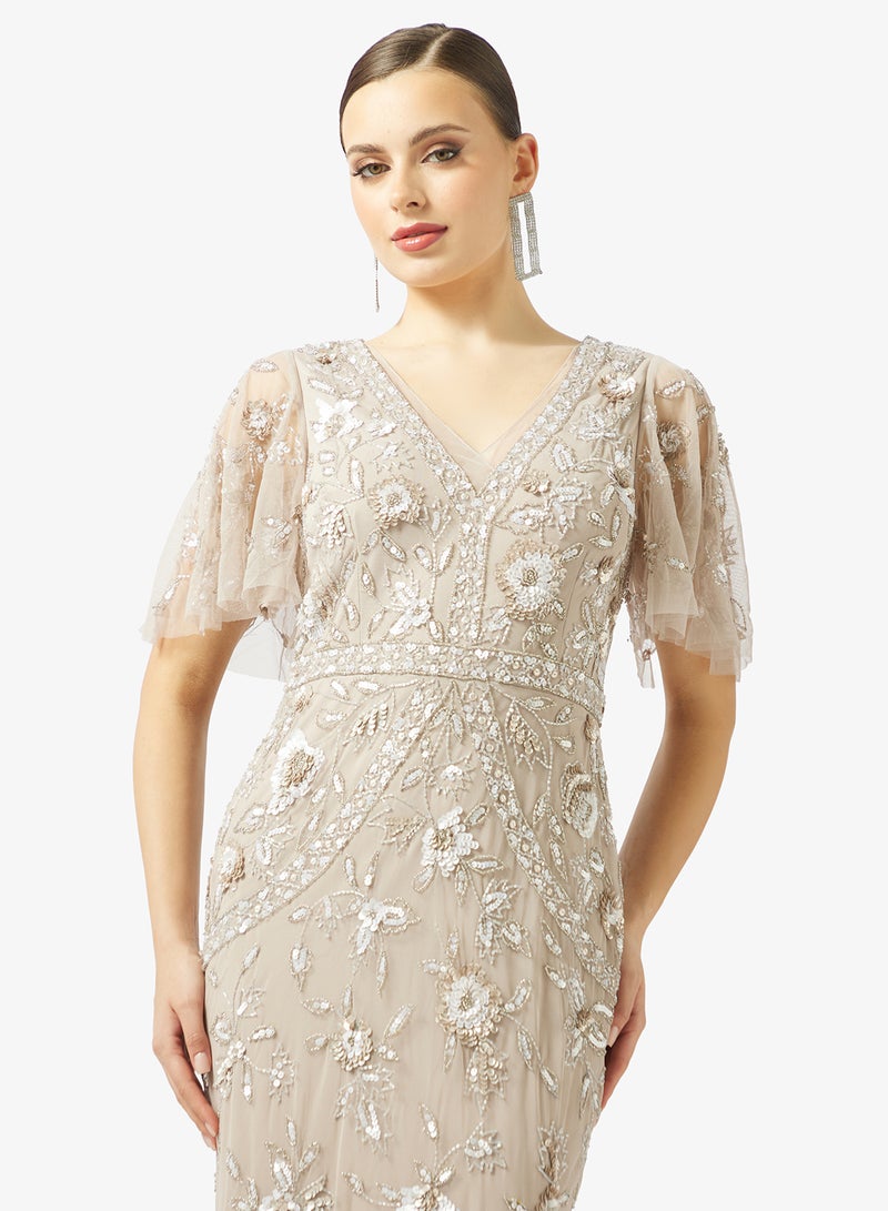 Adrianna Papell Flutter Sleeve Bead Dress - Image 3