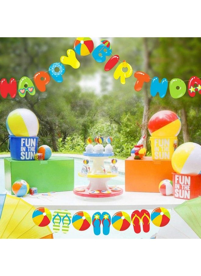 Bessmoso - Beach Ball Happy Birthday Banner Pool Party Garland Decoration Summer Party Supplies - Image 1