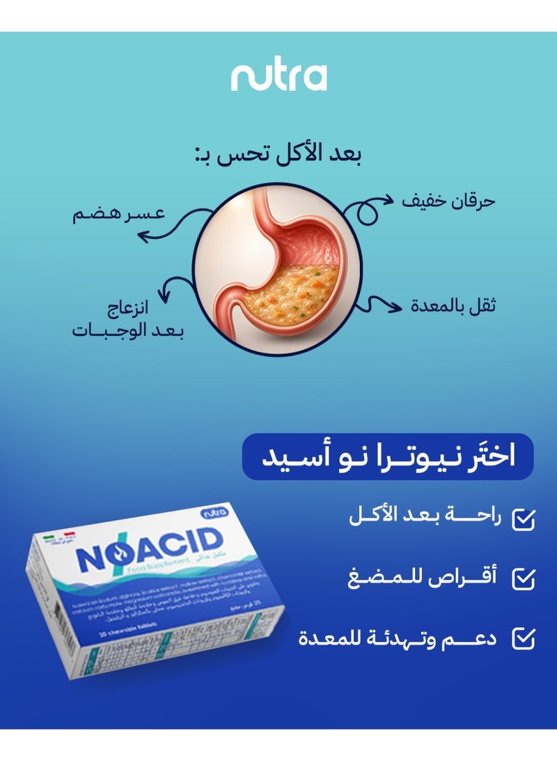 نيوترا الطبية نيوترا نو أسيد أقراص مضغ (20 قرص) مكمل غذائي لتخفيف الحموضة وارتجاع المريء ودعم راحة الجهاز الهضمي - Image 4